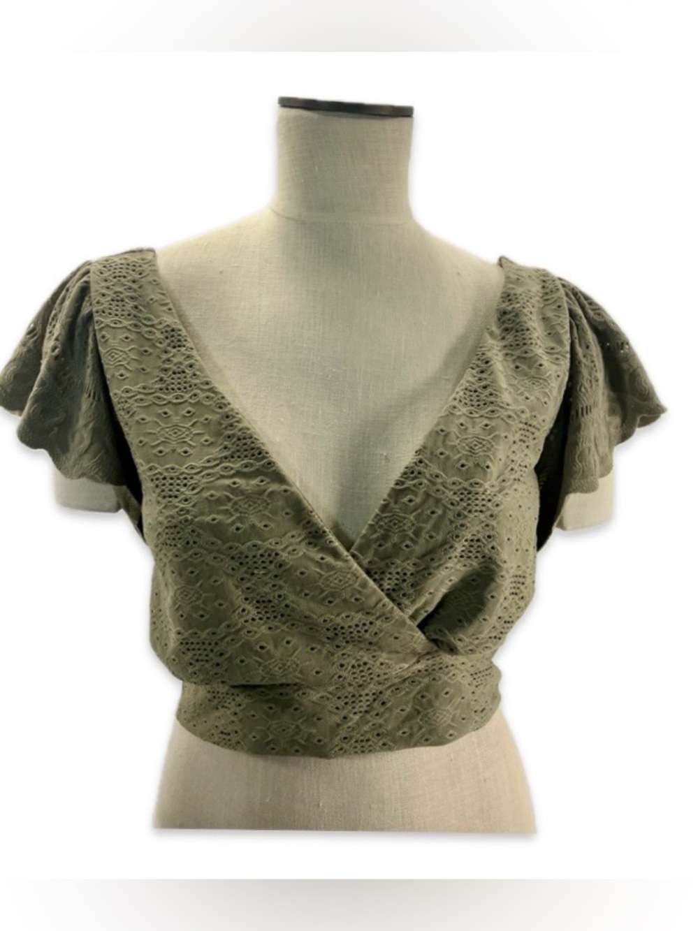 Urban Outfitters Olive Eyelet Wrap Crop Top
